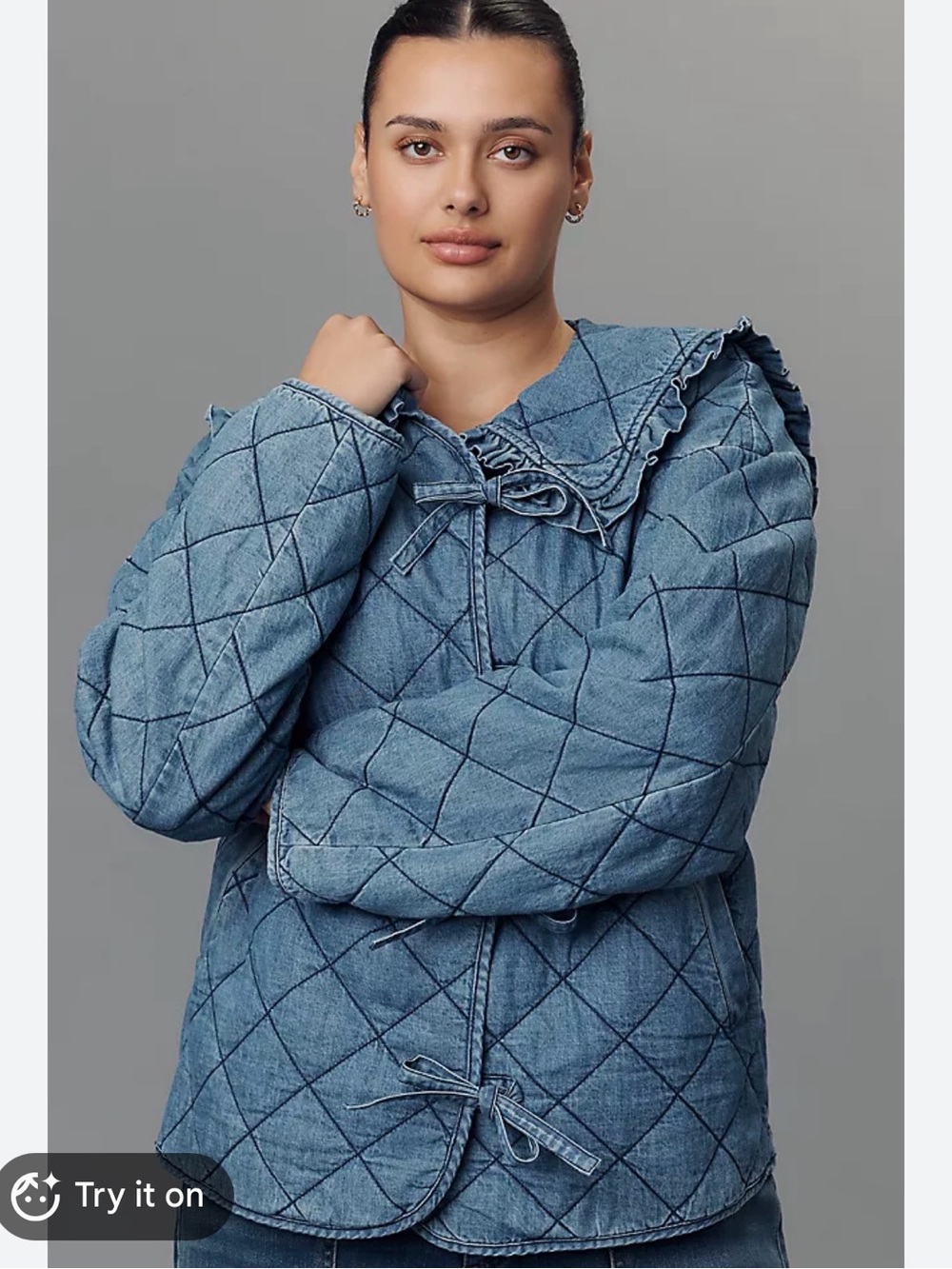 Hazel Quilted Chambray Jacket by Anthropologie 1x